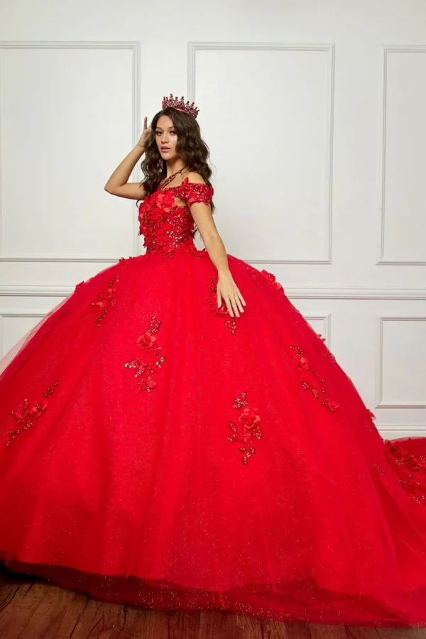 PB PQ1028 DRESS 3D BUTTERFLY  OFF SHOULDER BALL GOWN - Imagen 2