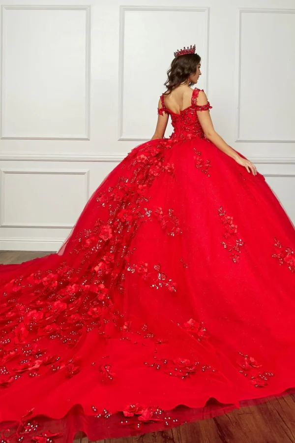 PB PQ1028 DRESS 3D BUTTERFLY  OFF SHOULDER BALL GOWN - Imagen 5