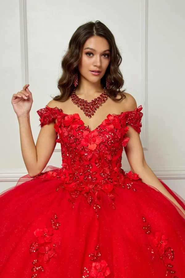 PB PQ1028 DRESS 3D BUTTERFLY  OFF SHOULDER BALL GOWN - Imagen 4