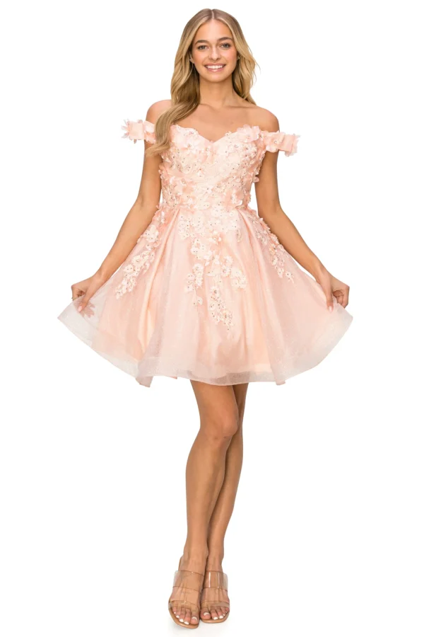 PB 5120J DRESS 3D FLORALSHORT OFF SHOULDER DRESS