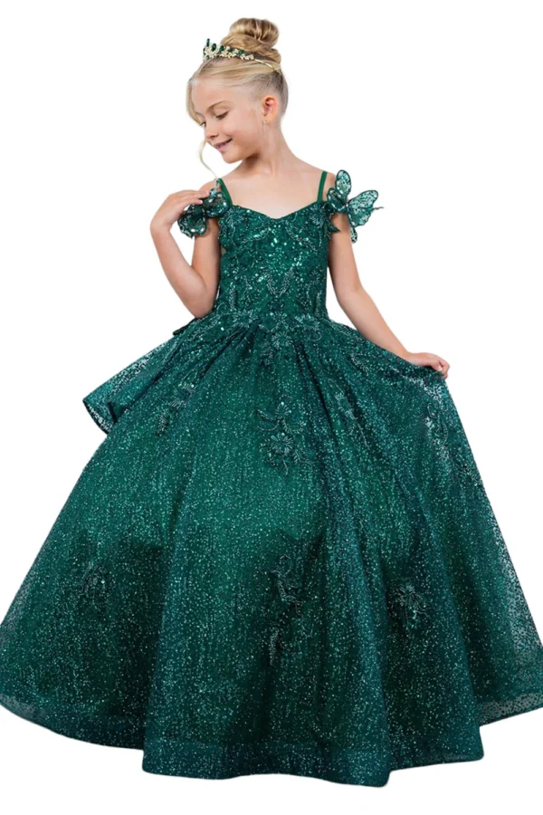 PB 8120 DRESS GIRL 3D BUTTERFLY  COLD SHOULDER GOWN