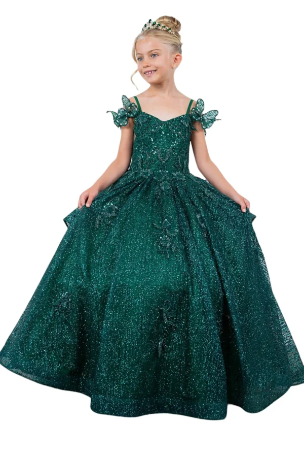 PB 8120 DRESS GIRL 3D BUTTERFLY  COLD SHOULDER GOWN - Imagen 2