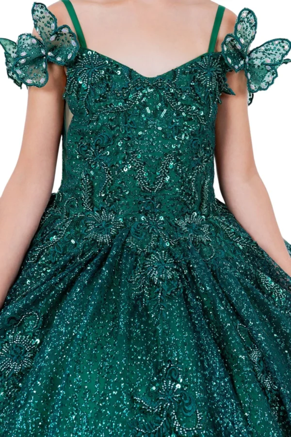 PB 8120 DRESS GIRL 3D BUTTERFLY  COLD SHOULDER GOWN - Imagen 3
