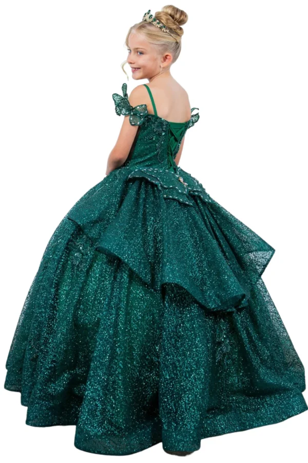 PB 8120 DRESS GIRL 3D BUTTERFLY  COLD SHOULDER GOWN - Imagen 4