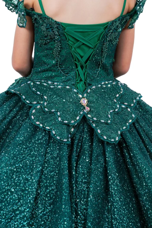 PB 8120 DRESS GIRL 3D BUTTERFLY  COLD SHOULDER GOWN - Imagen 5