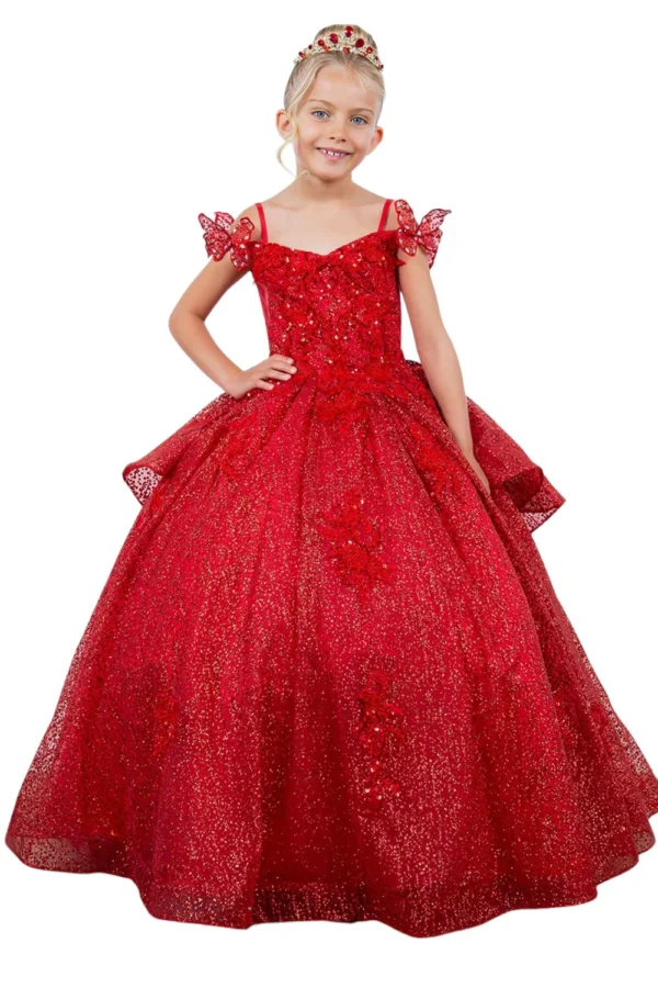 PB 8120 DRESS GIRL 3D BUTTERFLY  COLD SHOULDER GOWN - Imagen 6