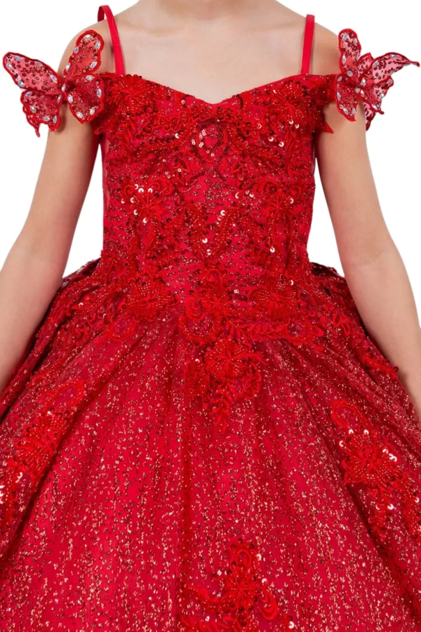 PB 8120 DRESS GIRL 3D BUTTERFLY  COLD SHOULDER GOWN - Imagen 7