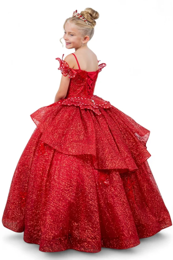 PB 8120 DRESS GIRL 3D BUTTERFLY  COLD SHOULDER GOWN - Imagen 9