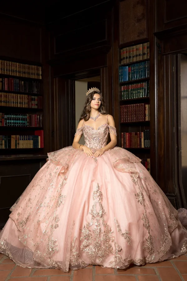 PB PQ1059 DRESS EMBROIDERED  COLD  SHOULDER BALL GOWN.